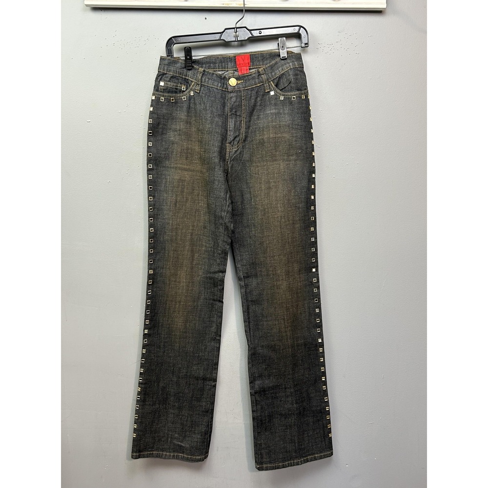 Very Vera Jeans‎ Womens 4 Gray Dark Wash Mid Rise Straight Studded Leg Denim